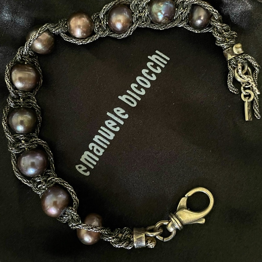 New Emanuele Bicocchi Made in Italy pearl braided chain sterling silver bracelet